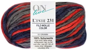 50 Gramm ONline Linie 231 Filzwolle Color 0118 Grau Rot Mix