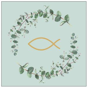 20 Servietten Zweige Fisch Eukalyptus Kommunion Geburt Taufe Konfirmation 3lag 33x33cm, Farbe:grün