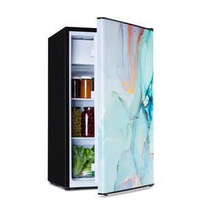 Klarstein CoolArt Kühl-Gefrier-Kombination - Kühlschrank mit 2 Kühl-Ebenen, Design-Front, Thermostat mit 5 Stufen, 0 bis 10 °C, Fassungsvermögen: 79 Liter, Motiv: Pastell