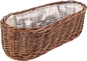 Creative Home Prútený Kvetináč Tmavý s Fóliou | Balkónový Kvetináč 35 x 11 x 11 cm (+/- 2 cm) | Ručne Tkaný | Úložný Kontajner | Kvetináč Oválny kvetináč | Prútený Košík na črepníkové Kvety