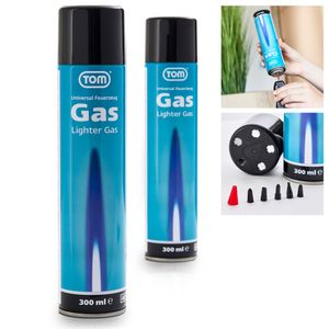 TOM Feuerzeuggas Kartuschen | 2er Set | 300ml Butangas | inklusive 5 Adapter | Abgefüllt in Europa