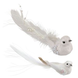 Tauben paar weiß 16cm + Clip Hochzeitsdeko Weihnachten Vogel 2er-Set