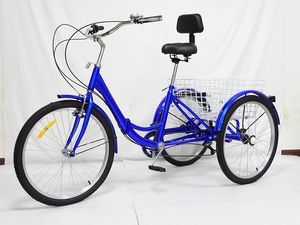 24 Zoll Dreirad Für Erwachsene Fahrrad 7 Gang Dreirad Erwachsenefahrrad Cruise Tricycle Trike Korb Rückenlehne Lastenfahrrad (Blau)