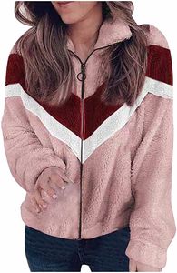 ASKSA Damen Sweatshirt Plüsch Oberbekleidung Langarm Winterjacke mit Reißverschluss Fleece Jacke, Rosa, 4XL