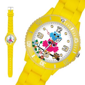 Taffstyle Kinder Armbanduhr Kinder Silikon Armbanduhr mit Eulen Motiv, Gelb / 39mm