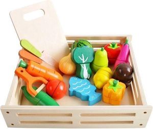 Ariko Holzspielzeug Set Obst und Gemüse - 17 Teile - Küchenzubehör - Kaufladen Spielzeug - Spielzeug Lebensmittel - Spielzeug Obst Holz