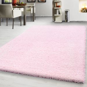 Hochflor Teppich Shaggy Langflor Uni Einfarbig Wohnzimmer Pink , Grösse:160x230 cm
