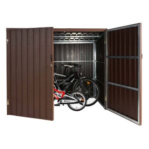 WPC-Fahrradgarage HWC-J29, Geräteschuppen Fahrradbox, Metall Holzoptik abschließbar  4 Räder 172x213x160cm braun