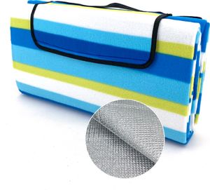 heimtexland XL Picknickdecke wasserdicht Outdoor Strandmatte Isomatte waschbar Campingdecke faltbar mit Tragegriff Festival Zelten Picknick Strand Decke Typ549 Streifen Blau 200x200 cm