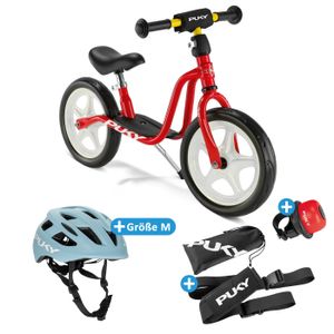 Puky LR 1 Bundle - Laufrad mit Klingel, Tragegurt und Kinder-Fahrradhelm in Größe: M, Farbe: Retro Blue