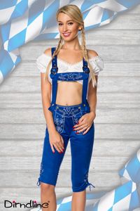 Dirndline Damen Trachtenhose mit Stickereien Oktoberfest Fasching Trachten Hose, Größe:L, Farbe:Blau