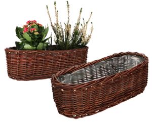 KOTARBAU® 2er Set Übertopf aus Weide Flechtwaren Blumentopf Oval für Blumen Pflanzen Naturkorb 40 cm Blumenkasten Rattan Flechtkorb