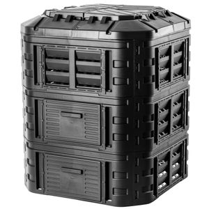 KADAX Modul-Komposter aus Kunststoff "Nybro", Thermokomposter mit klappbarem Deckel, Schwarz, 860L