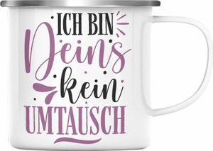 Trendation -  Emaille Tasse für Freund Geschenk mit Sprüchen Valentinstag Emaille Emaille Tasse Spruch Ich Bin Deins (Silber)