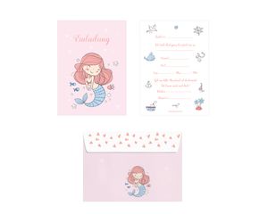 Friendly Fox Meerjungfrau Mädchen Einladung - 12 Meerjungfrau Einladungskarten zum Kindergeburtstag - Einladung Unterwasserwelt - Mädchen Geburtstag Einladung inkl. passende Umschläge