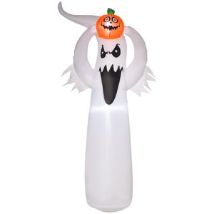 HOMCOM Halloween aufblasbares Gespenst 1,8 m Dekoration mit LEDs Weiß + Orange Polyester 80 x 40 x 180 cm