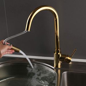Küchenarmatur Wasserhahn Bad Waschbecken Armatur Gold Mischbatterien mit Brause Ausziehbar Waschbecken Armatur Einhebelmischer