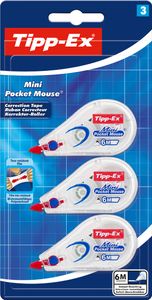 Tipp-Ex Korrekturroller Mini Pocket Mouse (6 m Länge, 5 mm Breite, Blister, 3 Stück)