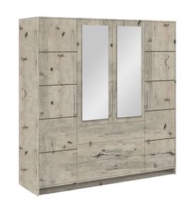 Furniture24 Kleiderschrank Bali D4 Schrank 196x200x58 cm 4 Türiger mit Spiegel 3 Schubladenleiderstange Drehtürenschrank Wellington Eiche