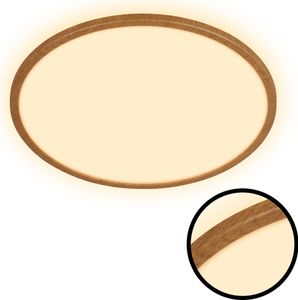 Briloner Tava Wood LED Deckenlampe, Indirektes Licht, Flach, Holzapplikation, Warmweißes Licht, Holzfarbig, Ø42 x 3 cm