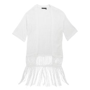 Brave Soul Damen Kimono Strickjacke mit Fransen RW4865 (XS) (Weiß)