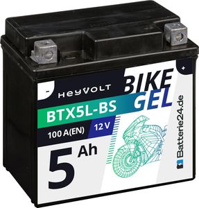 HeyVolt Motorradbatterie GEL 50412 BTX5L-BS ersetzt YTX5L-BS 12V 5Ah HeyVolt Motorradbatterie GEL 50412 BTX5L-BS ersetzt YTX5L-BS 12V 5Ah