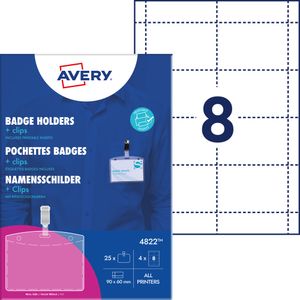 Avery Zweckform 4822, Namensschilder, 60 x 90  mm, 190 g/m², 25 Schilder / 16 Einsteckschilder / 2 Bögen