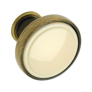 Knopf Anaheim 2 ø 30 mm,Tiefe 26 mm, ZN/Kunststoff altmessing brüniert/beige