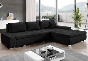 FURNIX Ecksofa TOMMASO Sofa mit Schlaffunktion Bettkasten und Kissen Couch pflegeleichter Stoff L -Form Grau MH 97