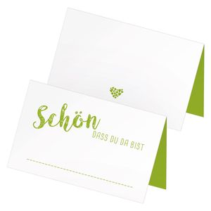 itenga 24 x Tischkarten "Schön dass du da bist" frühlingsgrün grün