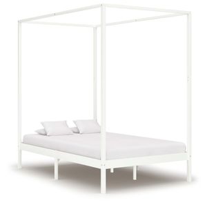 Schlafzimmermöbel - ELEGANTE - Bettrahmen - Himmelbett-Gestell Weiß Massivholz Kiefer für 140 x 200 cm Matratze&64419