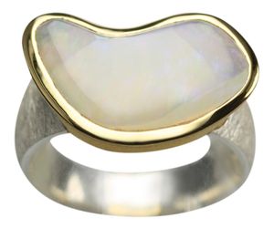 Teilvergoldeter 925er Silberring mit bildschönem Opal, Größe:Größe 56 (17.8 mm)