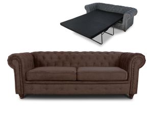 Schlafsofa Chesterfield Asti Bis 3-Sitzer, Sofa mit Schlaffunktion, Couch 3-er, Couchgarnitur, Sofagarnitur, Holzfüße - Glamour Design (Braun (Capri 45))