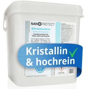 Nanoprotect Zitronensäure | 5 kg | Kristallines Pulver in Lebensmittelqualität E330 | Citronensäure