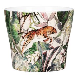 Scheurich Blumentopf 808 mit Dschungel Motiv Leopard Tiger im Wald Keramik Übertopf bedruckt