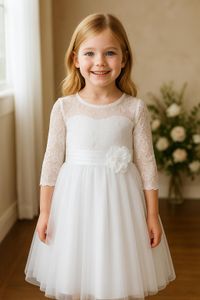Detské dievča princezná večerné šaty veľkosť 140 cm kvetina dievča svadobné šaty 1/2 rukáv