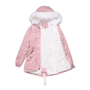 Damen Jacke Dicker Fleece Outwear Warmer Winter Kapuzenmantel Parka Mantel,Farbe: Rosa,Größe:3XL