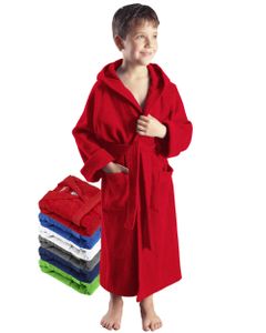 Arus Bademantel mit Kapuze für Kinder, Farbe:Rot, Größe:140
