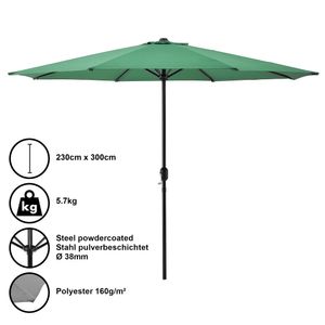 Sonnenschirm Schirm Marktschirm Kurbelschirm Garten Grün / 230x300cm / 5,7kg / Stahl / Polyester 160g/m² [casa.pro]