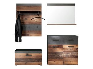 trendteam Garderobe 4-teilige Kombination Indy Graphit Grau Matera NB/Old Wood NB 185 x 192 x 37 cm