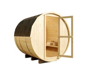 FinnTherm Fasssauna Ben 2 Sitzbänke aus Holz Sauna Wandstärke: 38 mm Außensauna
