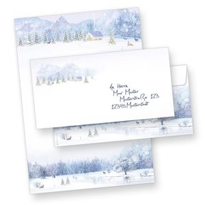 Briefpapier Weiße Weihnachten 25 Sets ohne Fenster Weihnachtsbriefpapier mit Umschläge weihnachtliches Papier A4