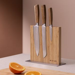 Navaris Messerhalter doppelseitig magnetisch aus Bambus - Magnet Messerblock Messerbrett Magnethalter beidseitig - Messer Halterung unbestückt