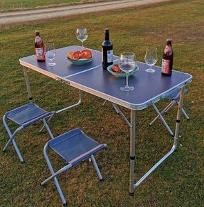 Klappbarer Campingtisch CAMPIXX mit 4 Hockern klappbar Tisch Klapptisch Hocker