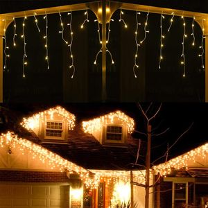 YASENN Lichterkette mit 300 LEDs, Eiszapfen, 9 m, 300 LEDs, Niederspannung, sicherer Weihnachtszaun für draußen und drinnen (warmweiß)