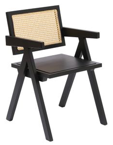 Stuhl aus Massivholz und Rattan Schwarz