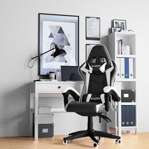 Bigzzia Bürostuhl, Gaming Stuhl, Ergonomischer Computerstuhl, Schreibtischstuhl, Drehstuhl mit Kissen, bis zu 110 kg, Weiß