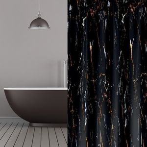 Textil Duschvorhang Black Stone Marmor Schwarz 150x200 cm inkl. Duschvorhangringe inkl. Beschwerung