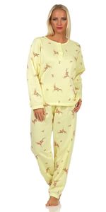 Damen PyjamaThermo lang zweiteiliger Schlafanzug,  Gelb XL