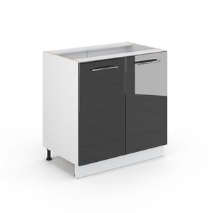 Vicco Spülenunterschrank Fame-Line, 80 cm mit Regal, ohne Arbeitsplatte, Anthrazit Hochglanz/Weiß